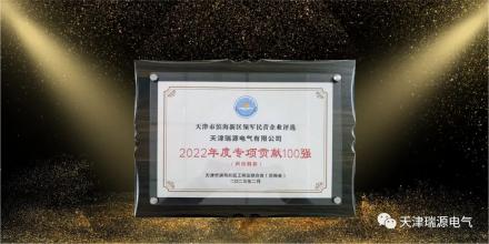 瑞源电气荣获“2022年度专项贡献100强”